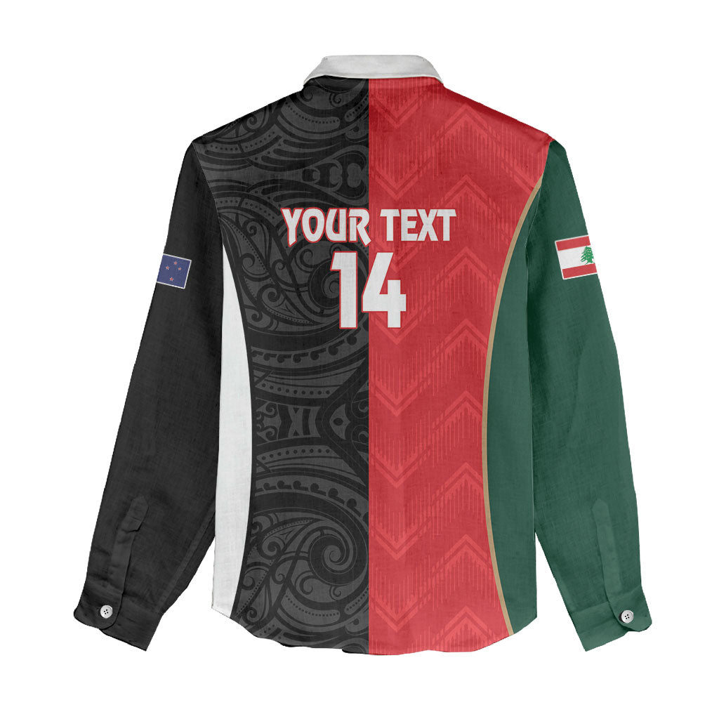 Custom Rugby New Zealand and Lebanon Women Casual Shirt All Black Cedars Together LT14 - Polynesian Pride