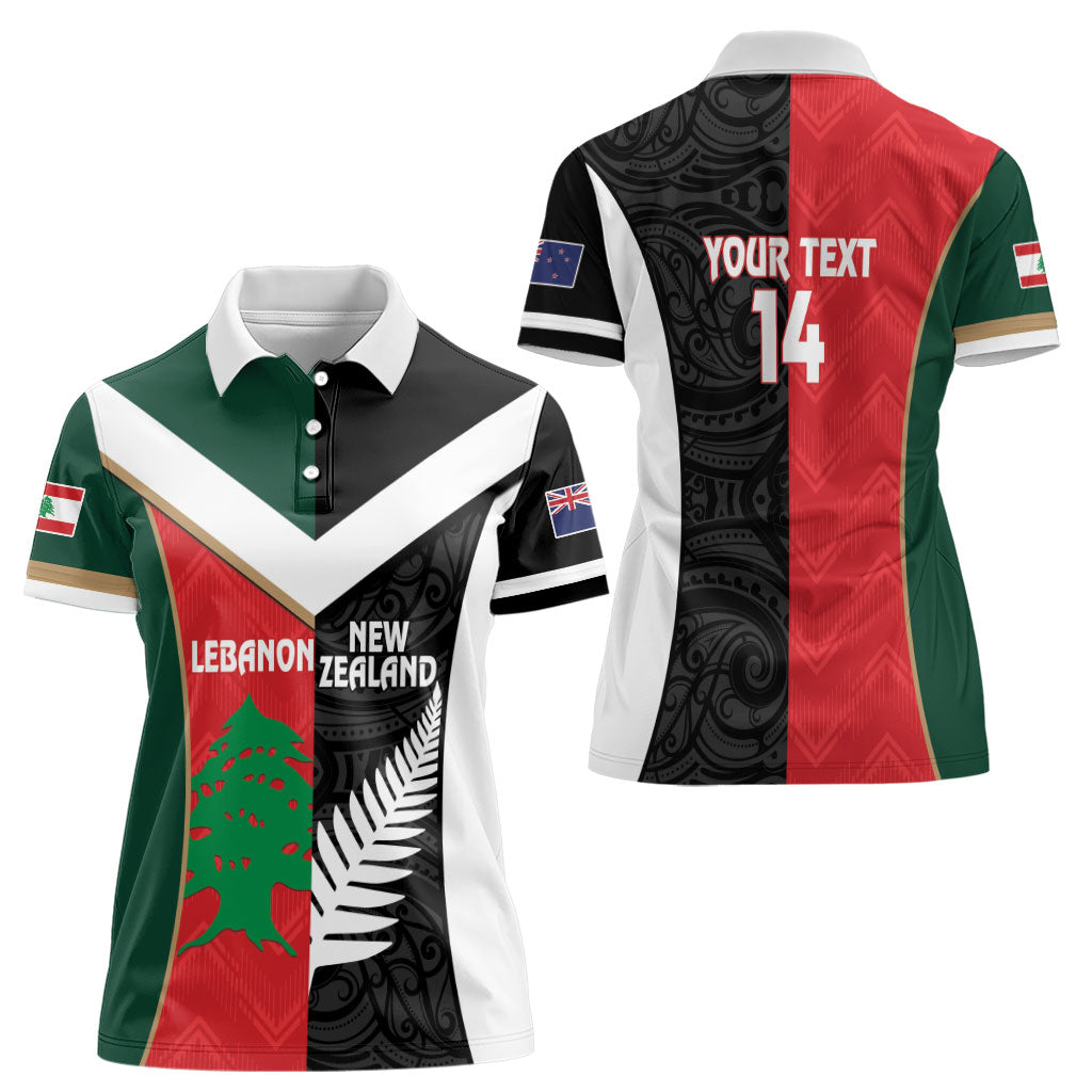 Custom Rugby New Zealand and Lebanon Women Polo Shirt All Black Cedars Together LT14 - Polynesian Pride
