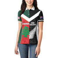 Custom Rugby New Zealand and Lebanon Women Polo Shirt All Black Cedars Together LT14 - Polynesian Pride