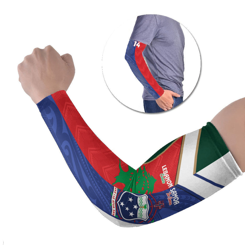 Custom Rugby Samoa and Lebanon Arm Sleeves Toa Samoa Cedars Together LT14 Set of 2 Multicolor - Polynesian Pride