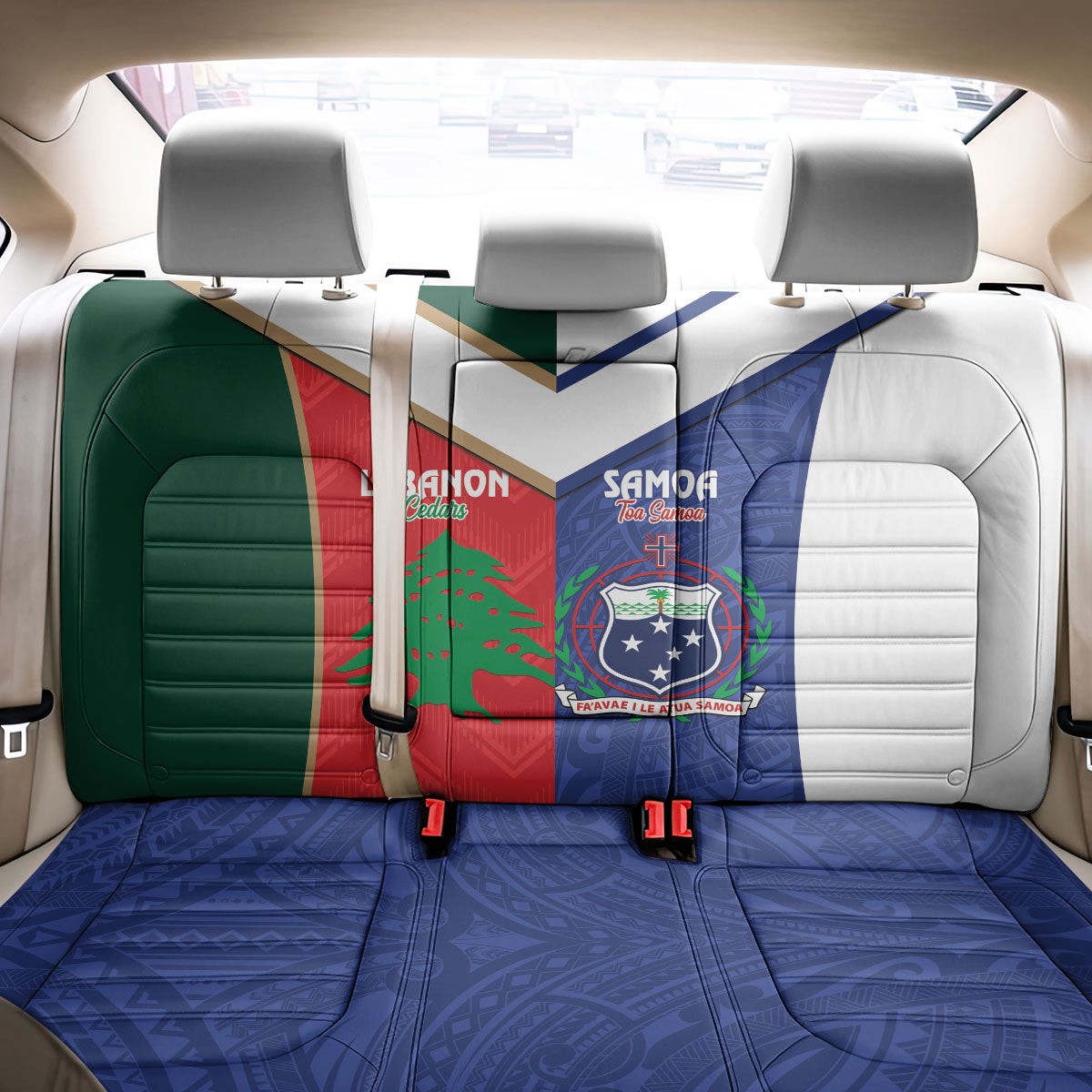 Rugby Samoa and Lebanon Back Car Seat Cover Toa Samoa Cedars Together LT14 - Polynesian Pride