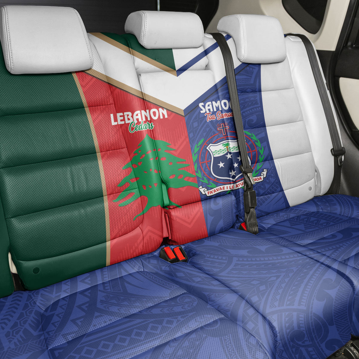 Rugby Samoa and Lebanon Back Car Seat Cover Toa Samoa Cedars Together LT14 - Polynesian Pride