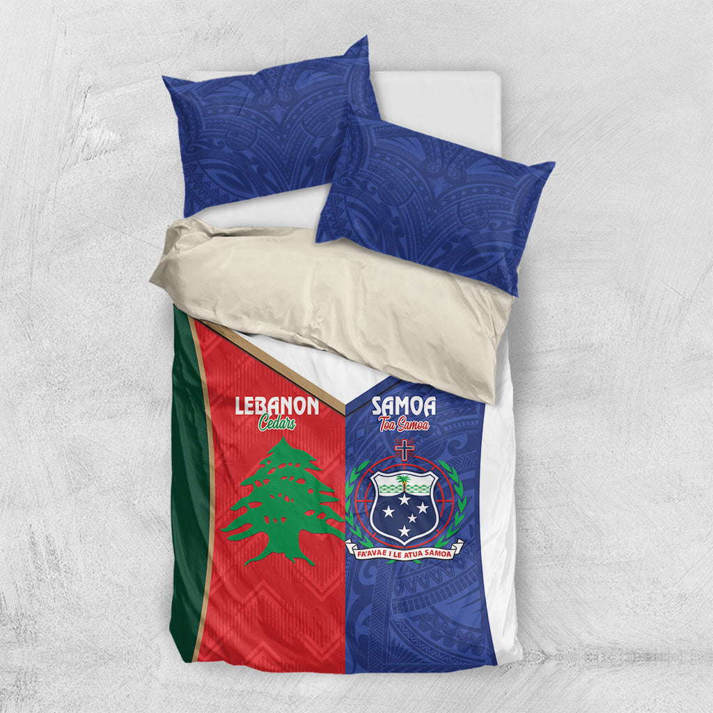 Rugby Samoa and Lebanon Bedding Set Toa Samoa Cedars Together LT14 US Twin 172cm x 218cm Multicolor - Polynesian Pride
