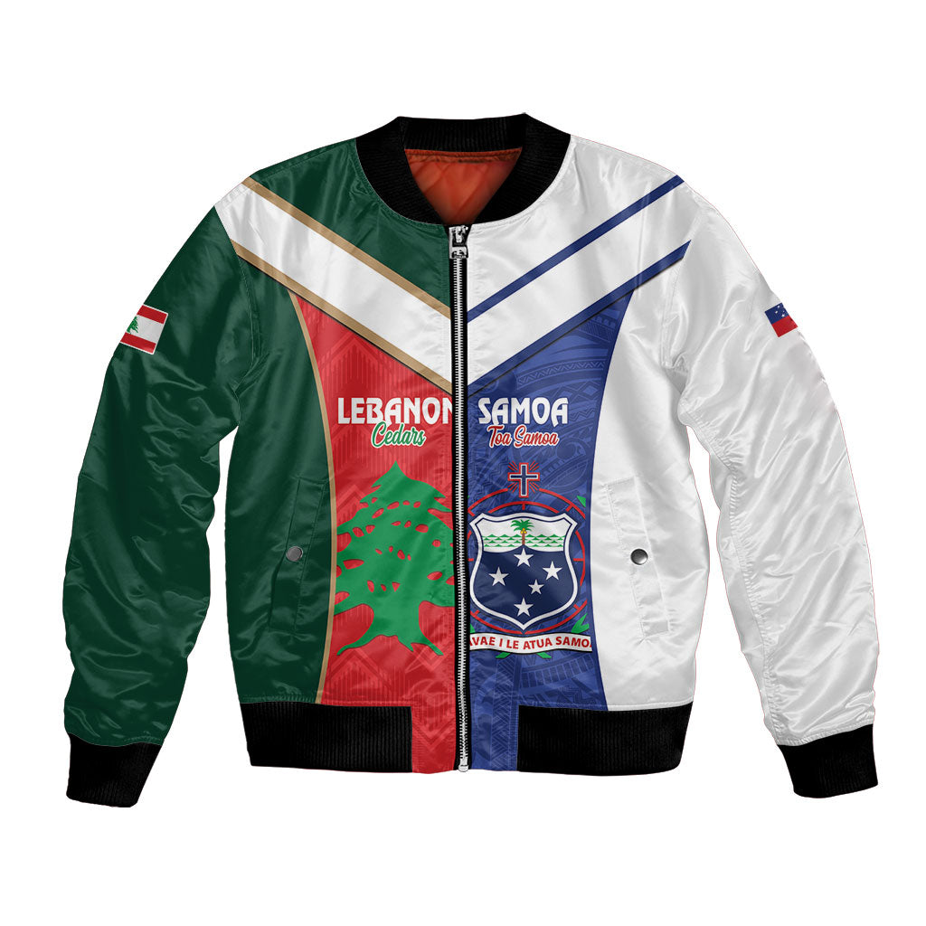 Custom Rugby Samoa and Lebanon Bomber Jacket Toa Samoa Cedars Together LT14 Unisex Multicolor - Polynesian Pride