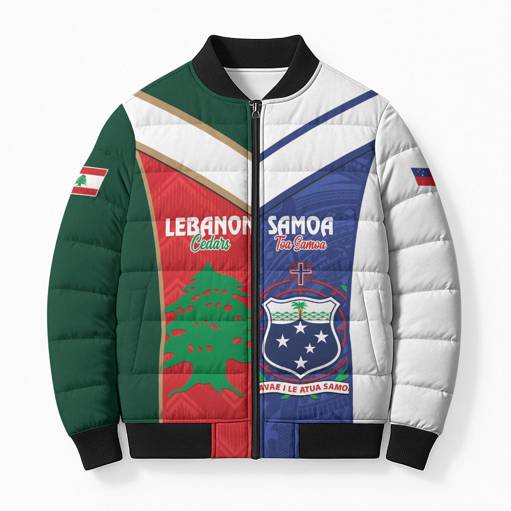 Custom Rugby Samoa and Lebanon Bomber Puffer Jacket Toa Samoa Cedars Together LT14 Unisex Multicolor - Polynesian Pride
