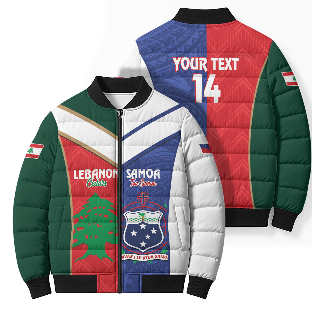 Custom Rugby Samoa and Lebanon Bomber Puffer Jacket Toa Samoa Cedars Together LT14 - Polynesian Pride