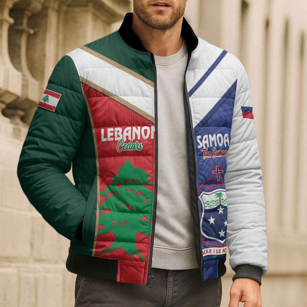 Custom Rugby Samoa and Lebanon Bomber Puffer Jacket Toa Samoa Cedars Together LT14 - Polynesian Pride