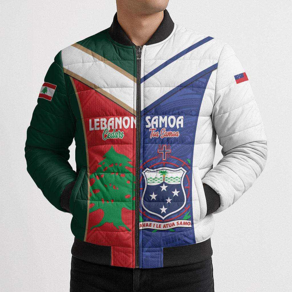 Custom Rugby Samoa and Lebanon Bomber Puffer Jacket Toa Samoa Cedars Together LT14 - Polynesian Pride