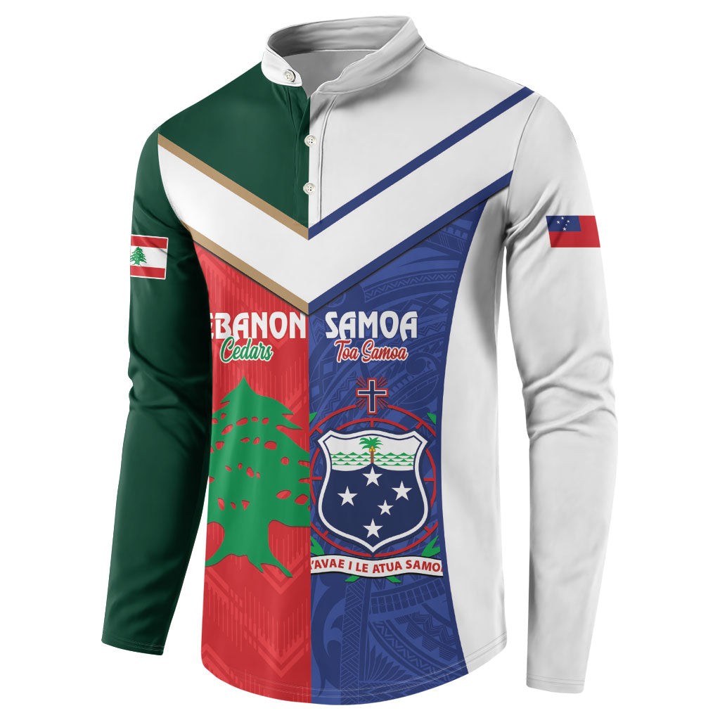 Custom Rugby Samoa and Lebanon Button Sweatshirt Toa Samoa Cedars Together LT14 - Polynesian Pride