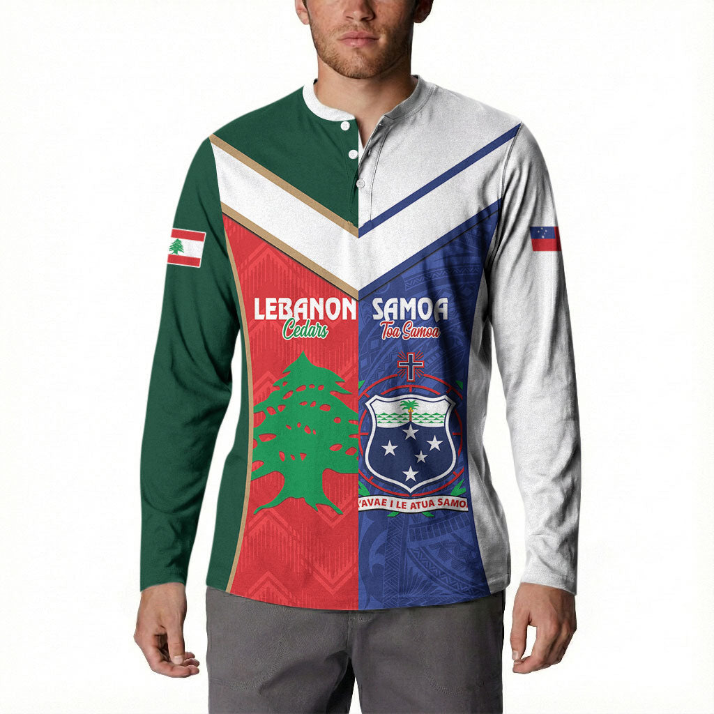 Custom Rugby Samoa and Lebanon Button Sweatshirt Toa Samoa Cedars Together LT14 - Polynesian Pride