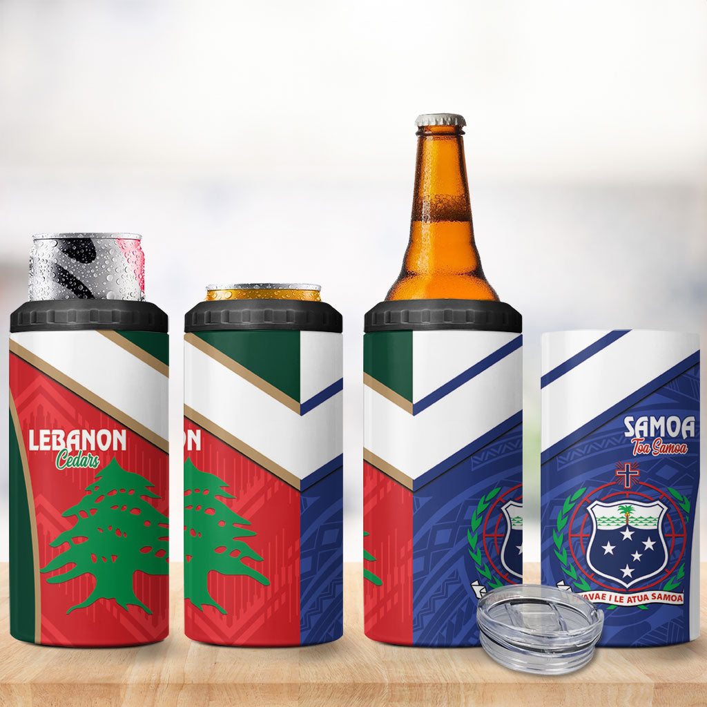 Rugby Samoa and Lebanon 4 in 1 Can Cooler Tumbler Toa Samoa Cedars Together LT14 - Polynesian Pride