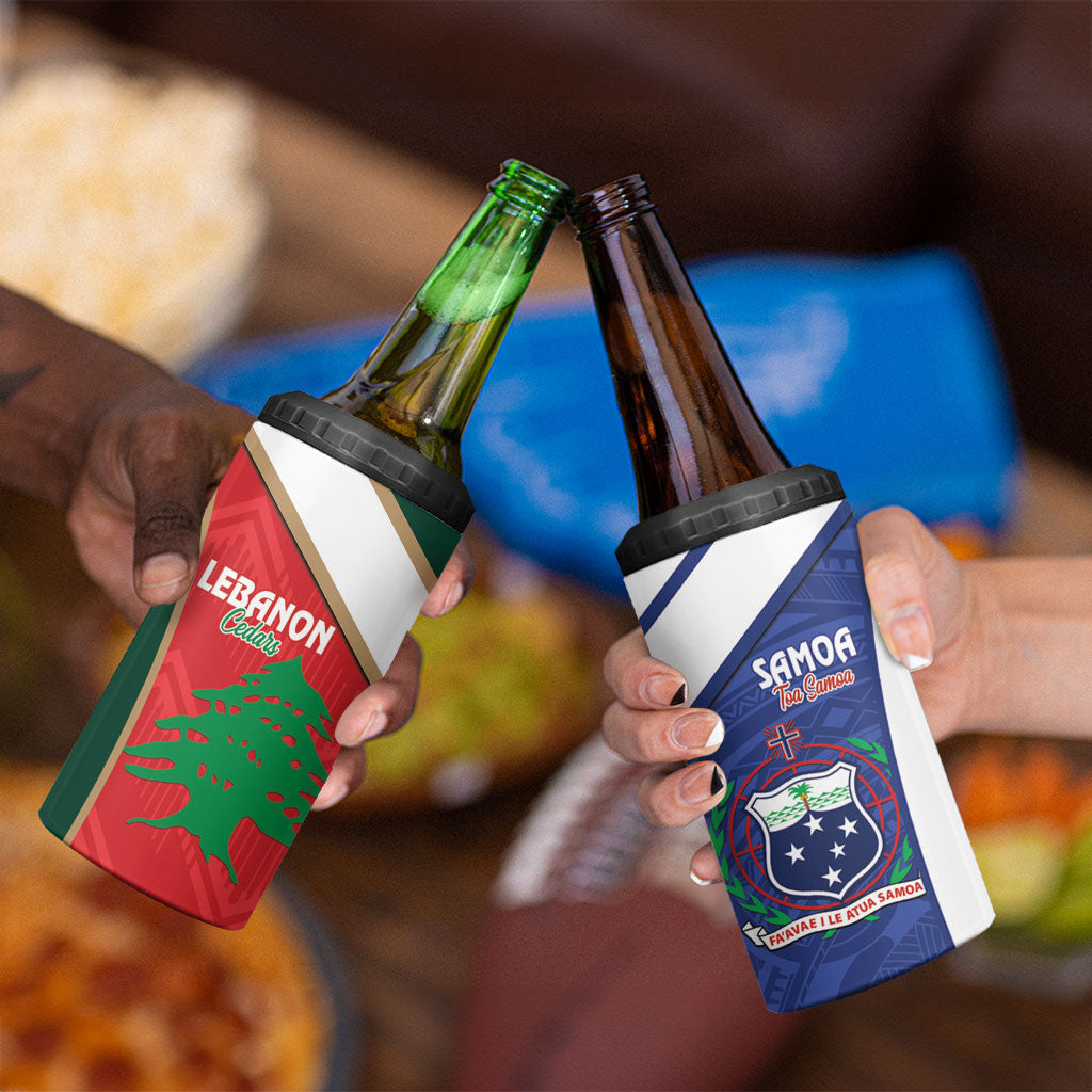 Rugby Samoa and Lebanon 4 in 1 Can Cooler Tumbler Toa Samoa Cedars Together LT14 - Polynesian Pride
