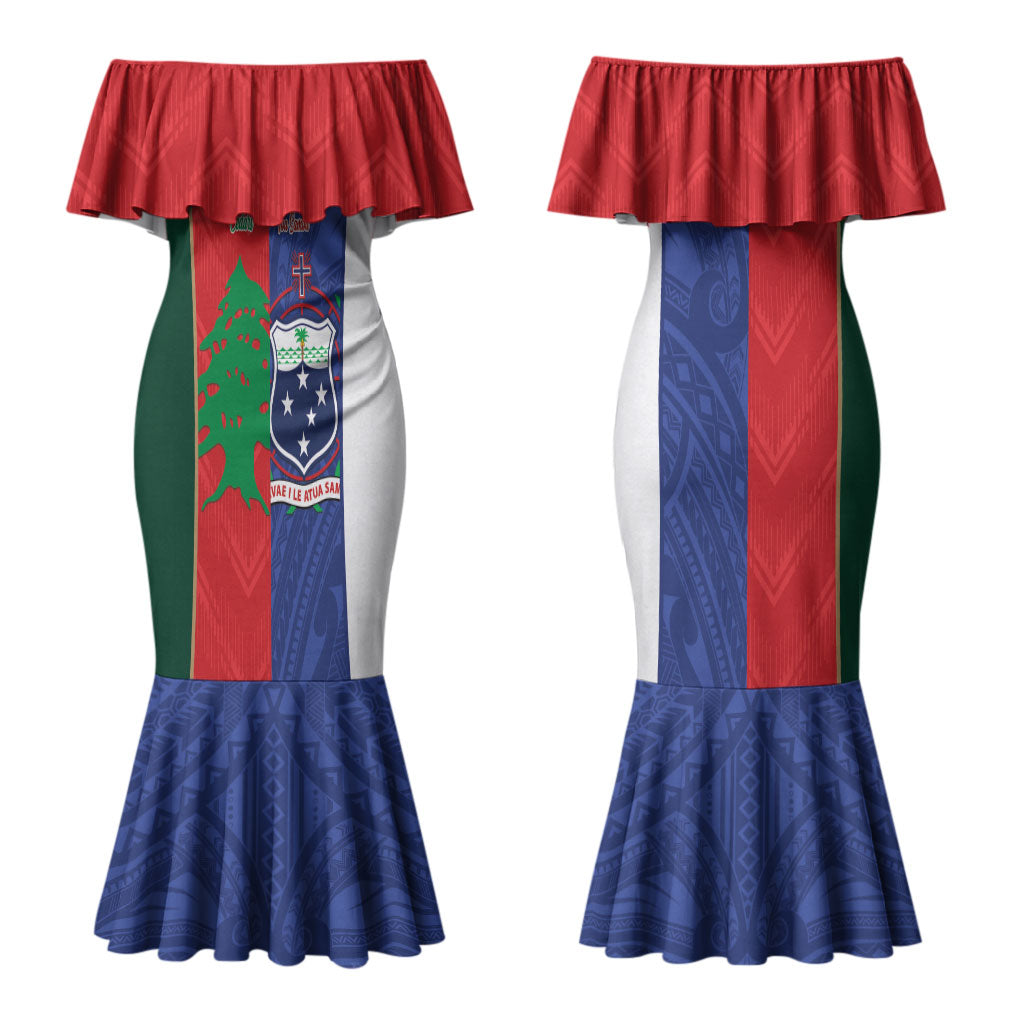 Custom Rugby Samoa and Lebanon Couples Matching Mermaid Dress and Long Sleeve Button Shirt Toa Samoa Cedars Together LT14 - Polynesian Pride