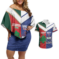 Custom Rugby Samoa and Lebanon Couples Matching Off Shoulder Short Dress and Hawaiian Shirt Toa Samoa Cedars Together LT14 Multicolor - Polynesian Pride