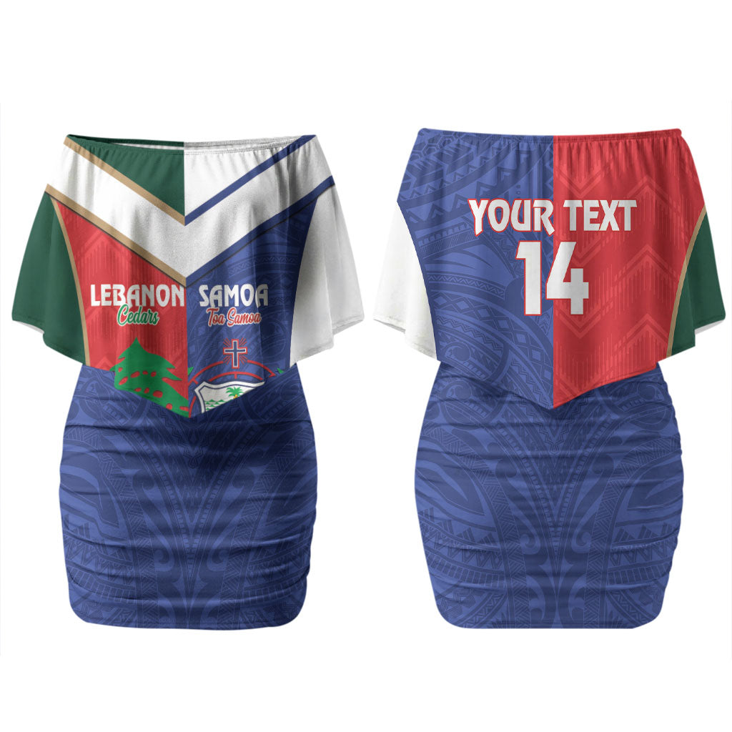 Custom Rugby Samoa and Lebanon Couples Matching Off Shoulder Short Dress and Hawaiian Shirt Toa Samoa Cedars Together LT14 - Polynesian Pride