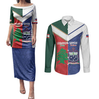 Custom Rugby Samoa and Lebanon Couples Matching Puletasi and Long Sleeve Button Shirt Toa Samoa Cedars Together LT14 Multicolor - Polynesian Pride