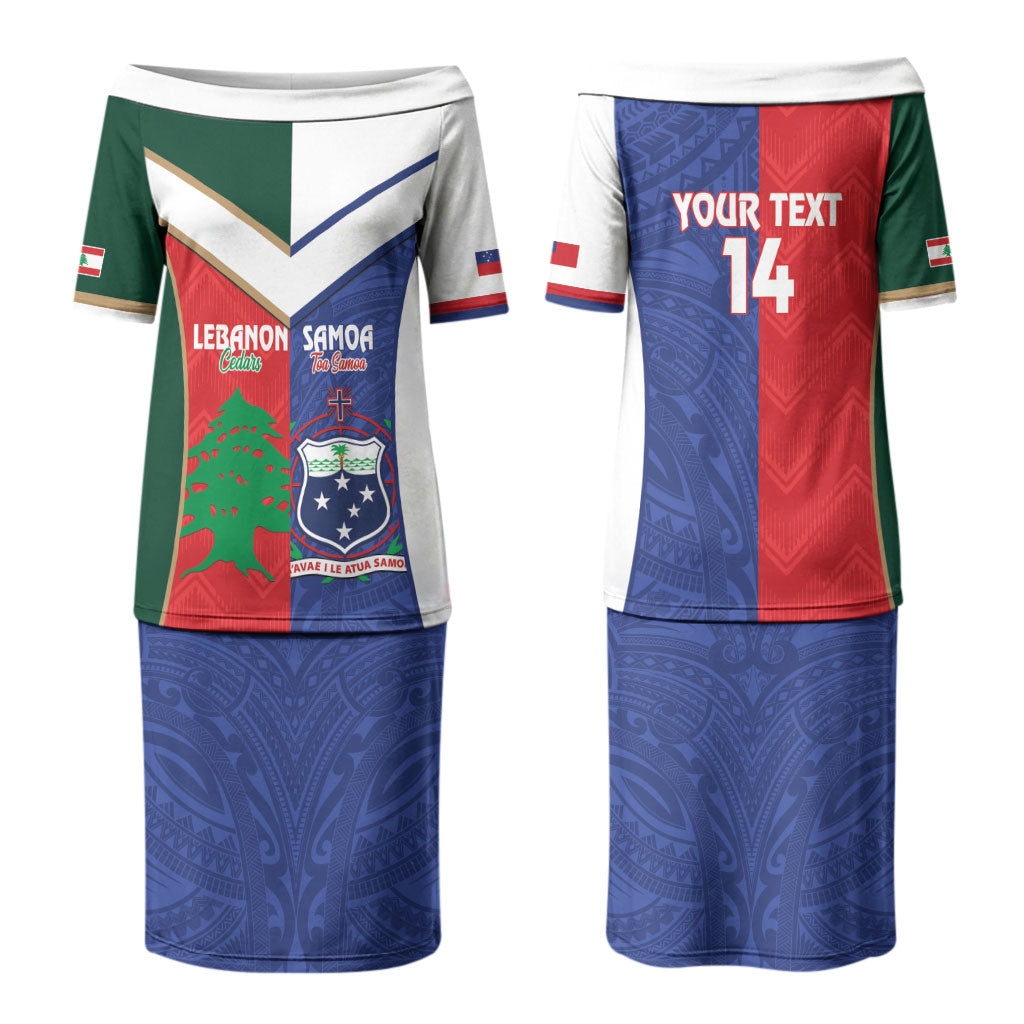 Custom Rugby Samoa and Lebanon Couples Matching Puletasi and Long Sleeve Button Shirt Toa Samoa Cedars Together LT14 - Polynesian Pride