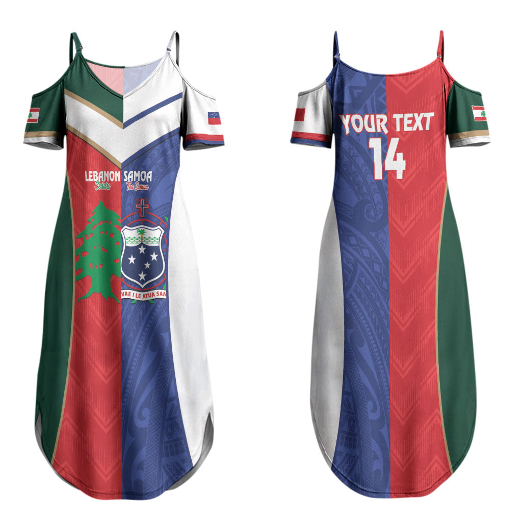 Custom Rugby Samoa and Lebanon Couples Matching Summer Maxi Dress and Long Sleeve Button Shirt Toa Samoa Cedars Together LT14 - Polynesian Pride
