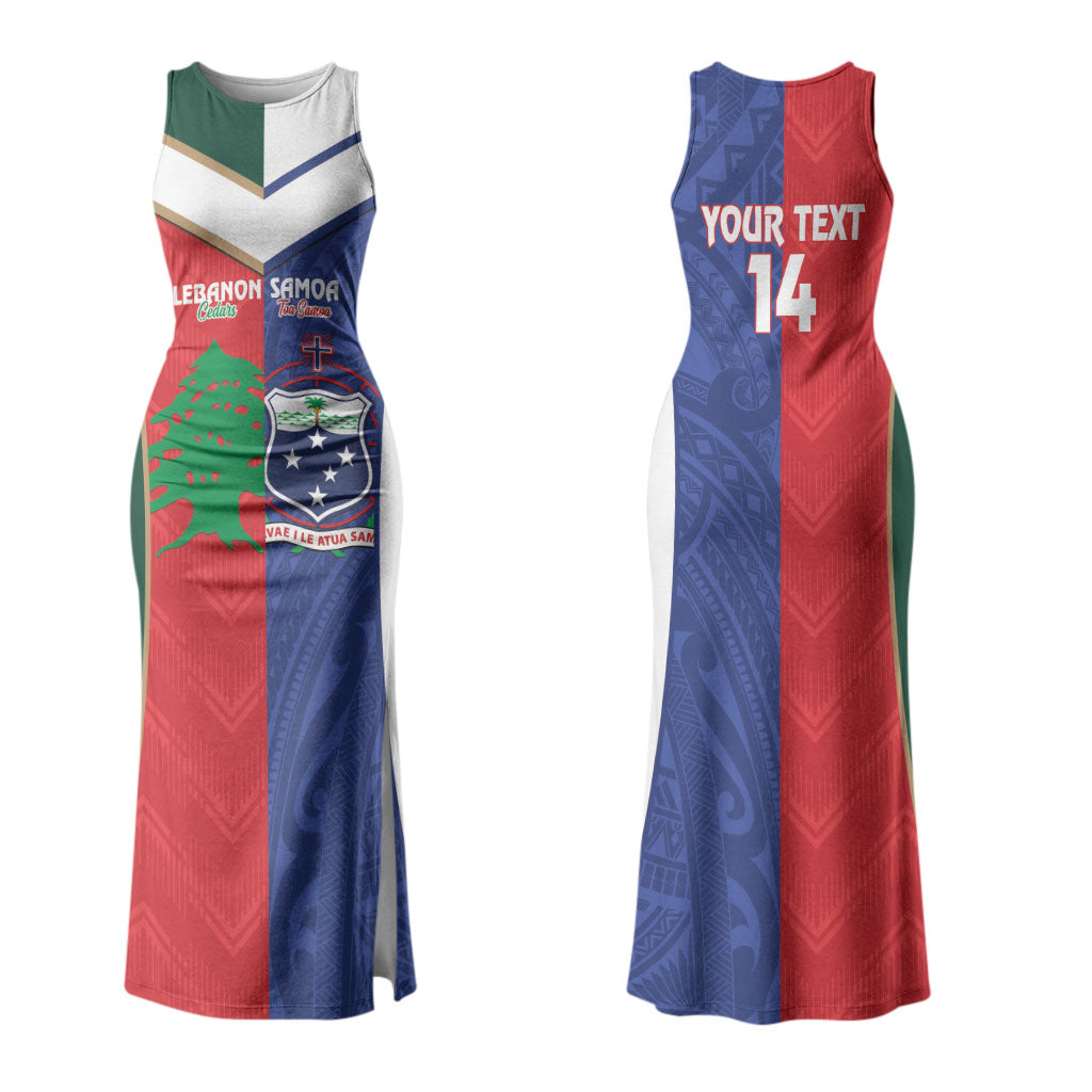Custom Rugby Samoa and Lebanon Couples Matching Tank Maxi Dress and Long Sleeve Button Shirt Toa Samoa Cedars Together LT14 - Polynesian Pride