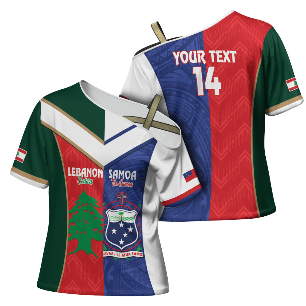 Custom Rugby Samoa and Lebanon Cross Shoulder Shirt Toa Samoa Cedars Together LT14 - Polynesian Pride