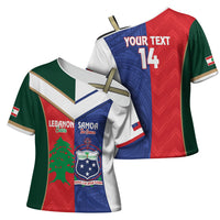 Custom Rugby Samoa and Lebanon Cross Shoulder Shirt Toa Samoa Cedars Together LT14 - Polynesian Pride
