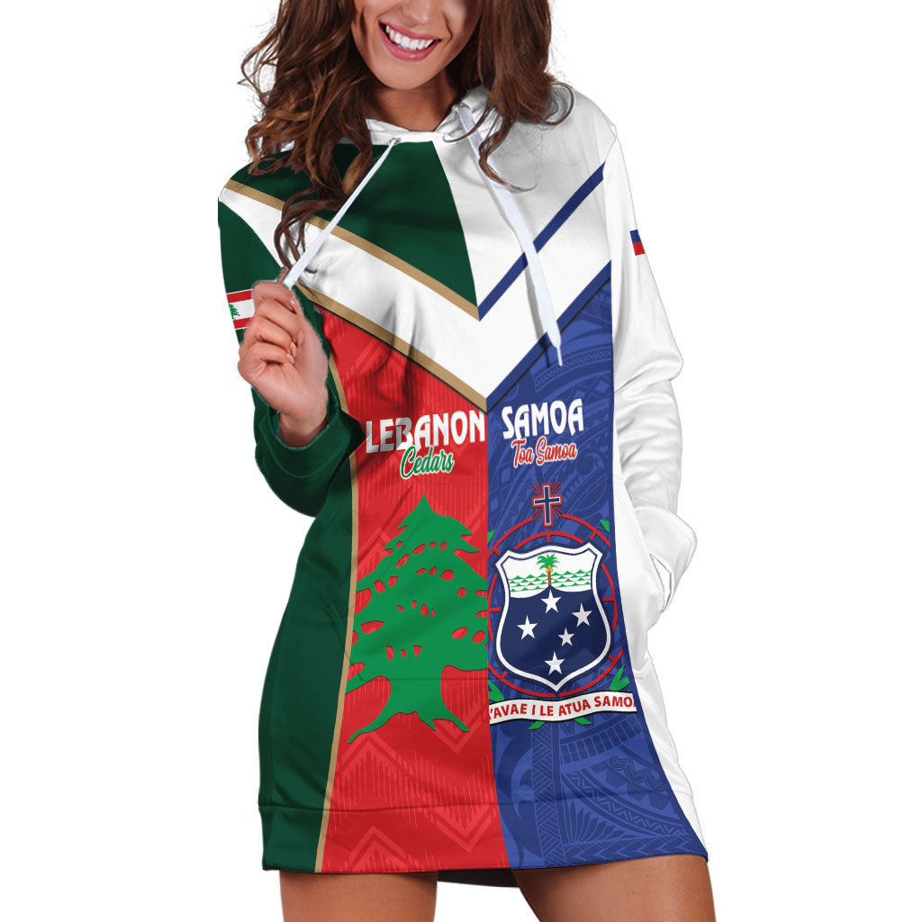 Custom Rugby Samoa and Lebanon Hoodie Dress Toa Samoa Cedars Together LT14 Multicolor - Polynesian Pride