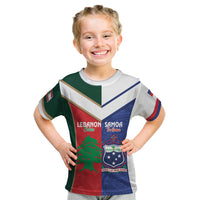 Custom Rugby Samoa and Lebanon Kid T Shirt Toa Samoa Cedars Together LT14 Multicolor - Polynesian Pride