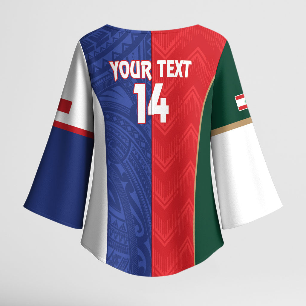 Custom Rugby Samoa and Lebanon Kimono Sleeve Blouse Toa Samoa Cedars Together LT14 - Polynesian Pride