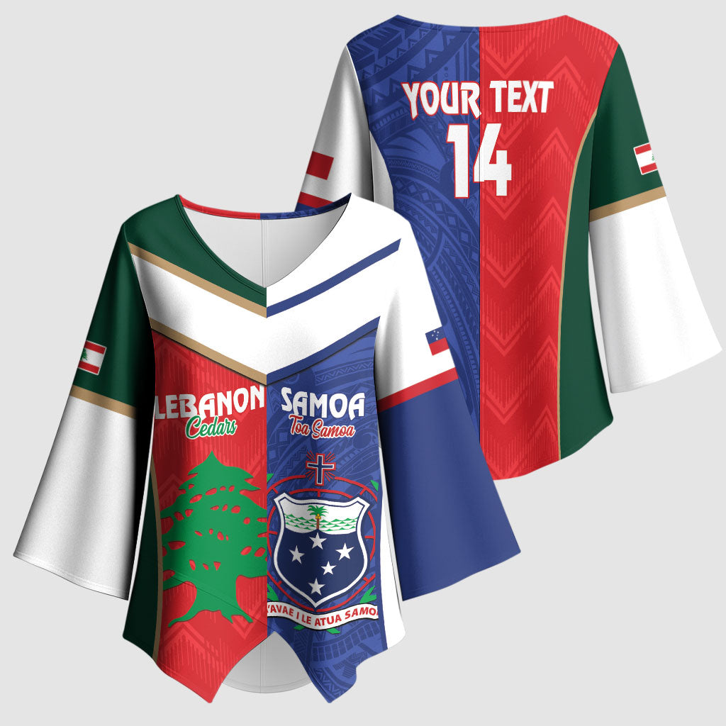 Custom Rugby Samoa and Lebanon Kimono Sleeve Blouse Toa Samoa Cedars Together LT14 - Polynesian Pride