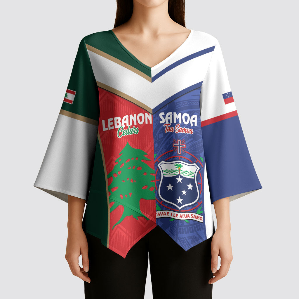 Custom Rugby Samoa and Lebanon Kimono Sleeve Blouse Toa Samoa Cedars Together LT14 - Polynesian Pride