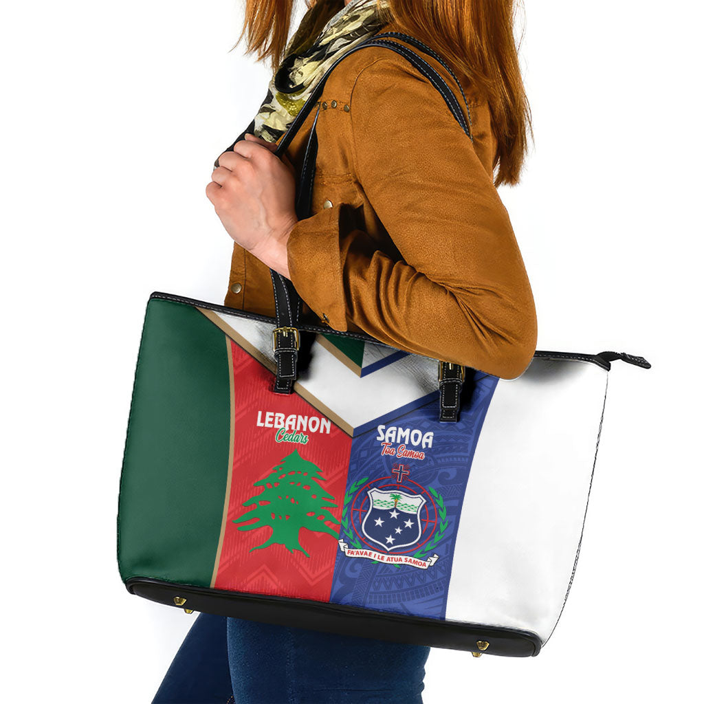 Rugby Samoa and Lebanon Leather Tote Bag Toa Samoa Cedars Together LT14 Multicolor - Polynesian Pride