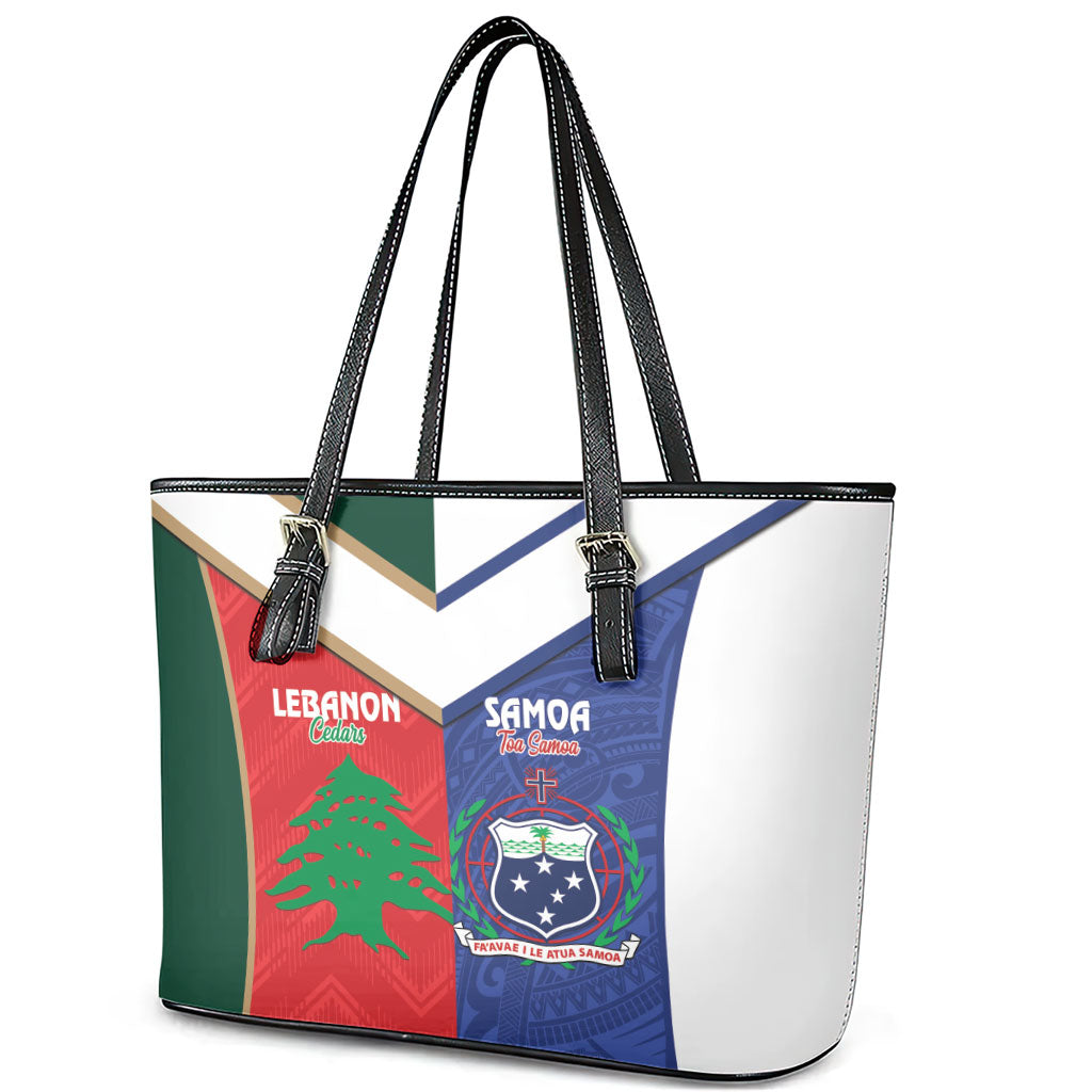 Rugby Samoa and Lebanon Leather Tote Bag Toa Samoa Cedars Together LT14 - Polynesian Pride