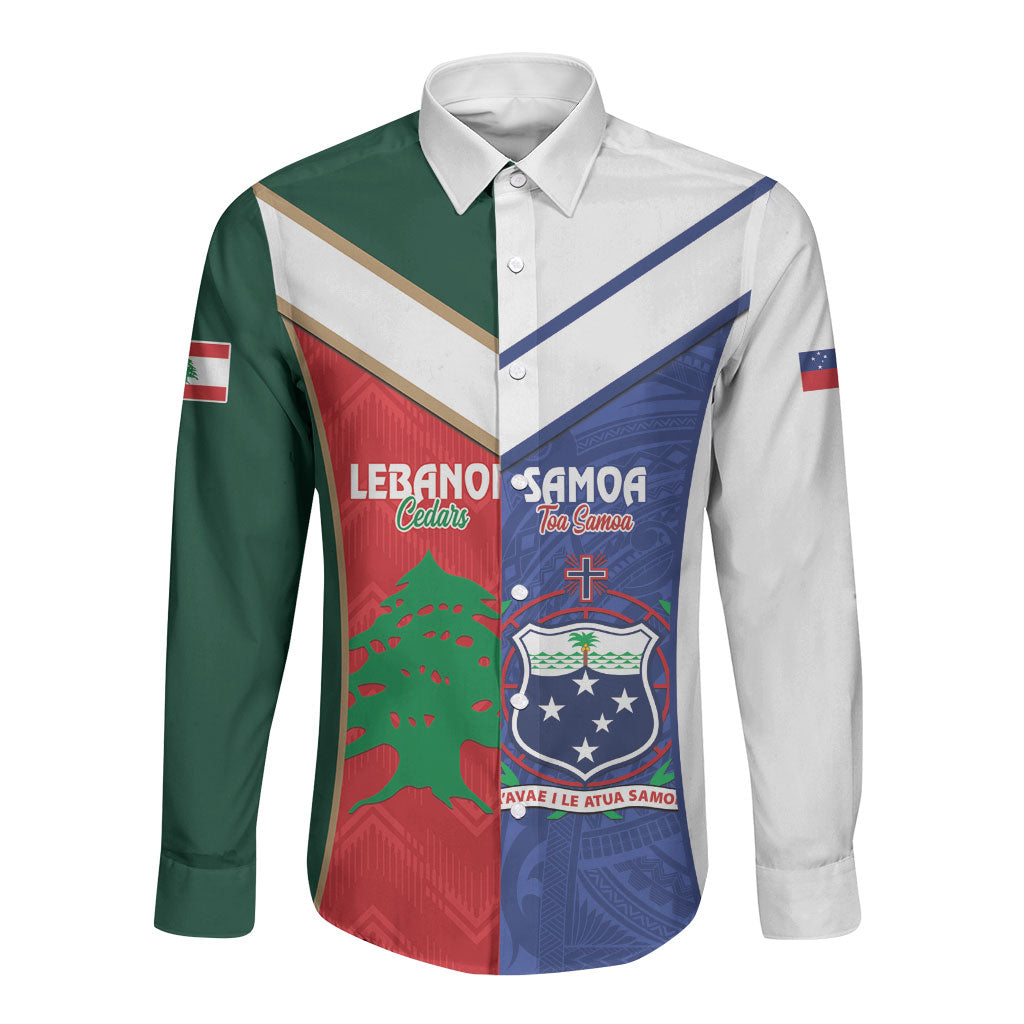 Custom Rugby Samoa and Lebanon Long Sleeve Button Shirt Toa Samoa Cedars Together LT14 Unisex Multicolor - Polynesian Pride
