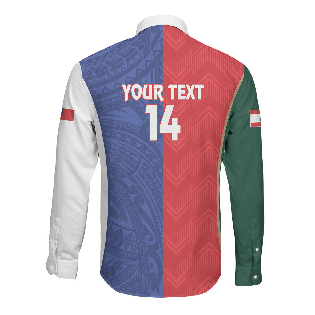 Custom Rugby Samoa and Lebanon Long Sleeve Button Shirt Toa Samoa Cedars Together LT14 - Polynesian Pride