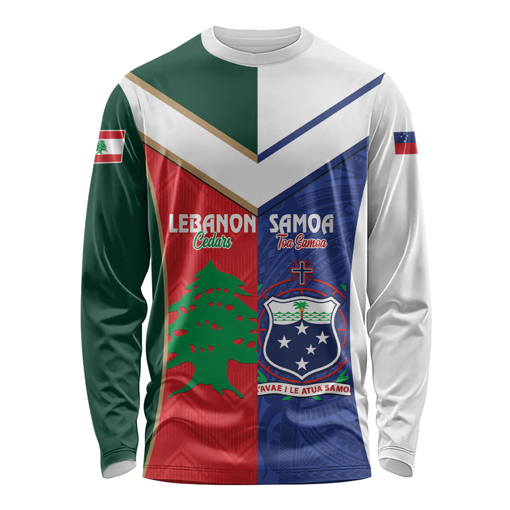 Custom Rugby Samoa and Lebanon Long Sleeve Shirt Toa Samoa Cedars Together LT14 Unisex Multicolor - Polynesian Pride