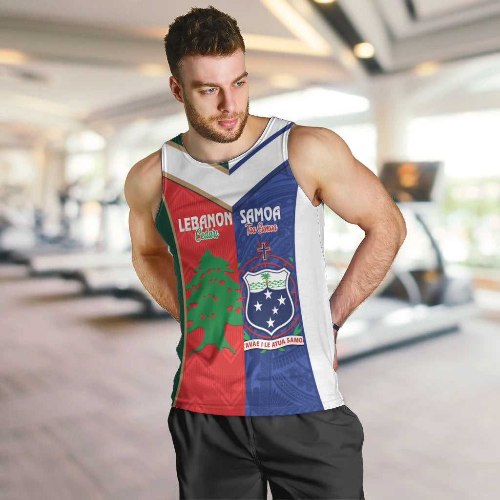 Custom Rugby Samoa and Lebanon Men Tank Top Toa Samoa Cedars Together LT14 Multicolor - Polynesian Pride