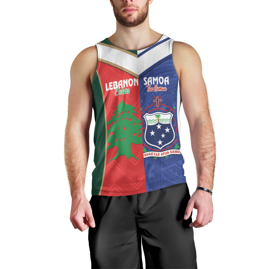 Custom Rugby Samoa and Lebanon Men Tank Top Toa Samoa Cedars Together LT14 - Polynesian Pride