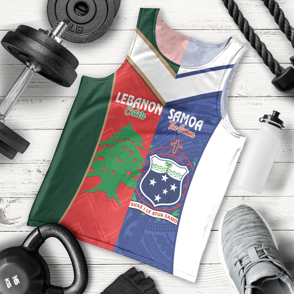 Custom Rugby Samoa and Lebanon Men Tank Top Toa Samoa Cedars Together LT14 - Polynesian Pride
