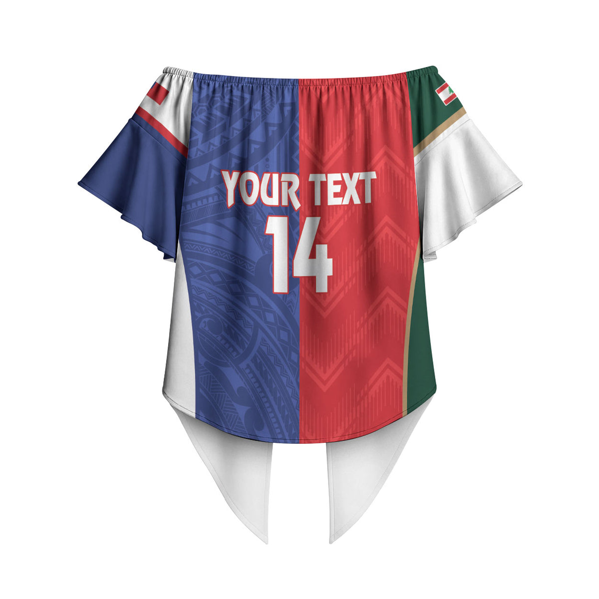 Custom Rugby Samoa and Lebanon Off Shoulder Wrap Waist Top Toa Samoa Cedars Together