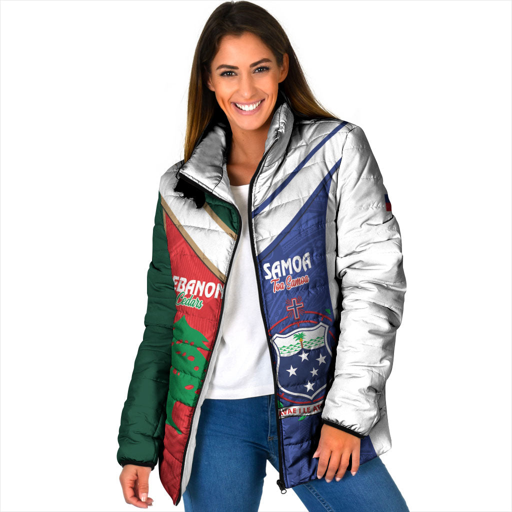 Custom Rugby Samoa and Lebanon Padded Jacket Toa Samoa Cedars Together LT14 Women Multicolor - Polynesian Pride