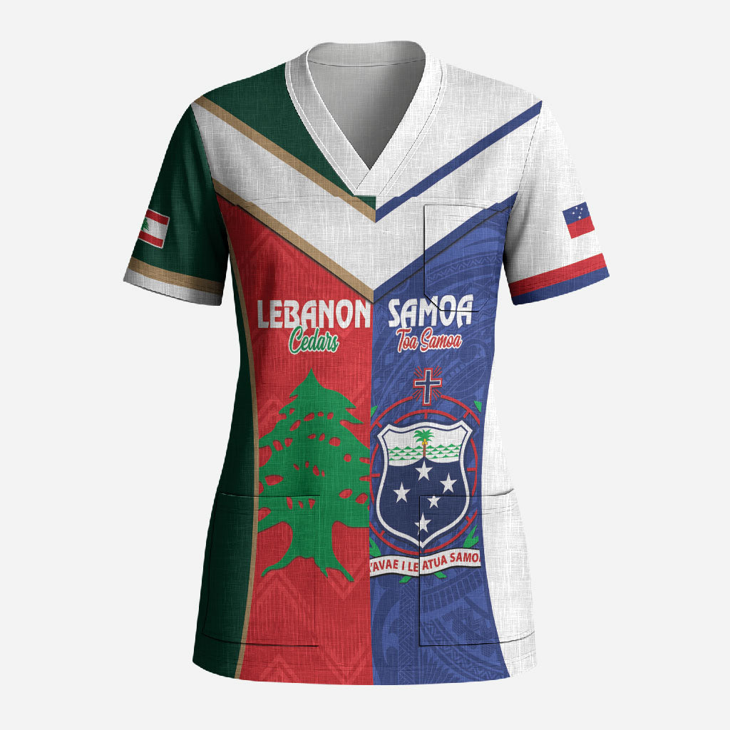 Custom Rugby Samoa and Lebanon Scrub Top Toa Samoa Cedars Together LT14 Adult Multicolor - Polynesian Pride