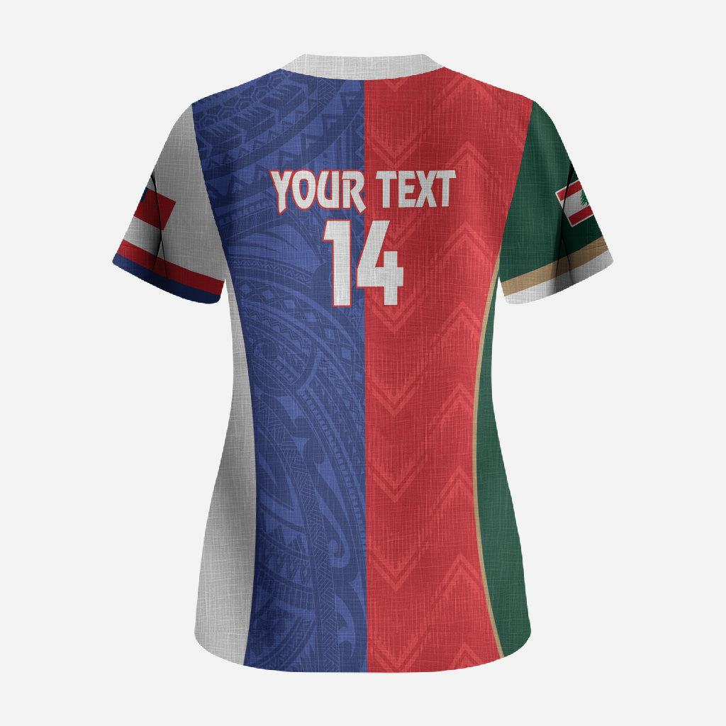 Custom Rugby Samoa and Lebanon Scrub Top Toa Samoa Cedars Together LT14 - Polynesian Pride