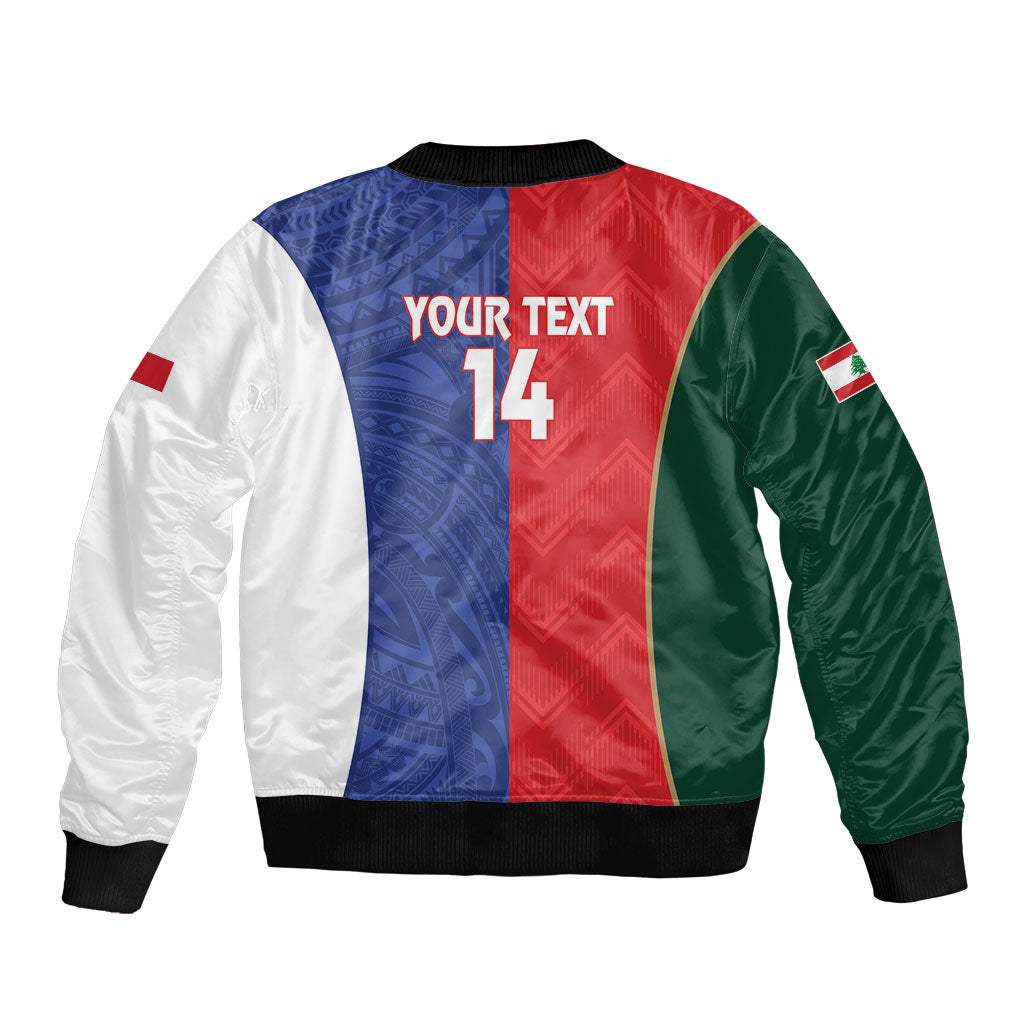 Custom Rugby Samoa and Lebanon Sleeve Zip Bomber Jacket Toa Samoa Cedars Together LT14 - Polynesian Pride