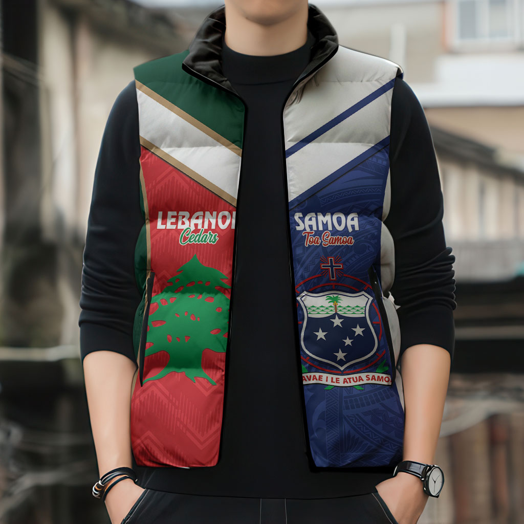 Custom Rugby Samoa and Lebanon Sleeveless Puffer Jacket Toa Samoa Cedars Together LT14 - Polynesian Pride