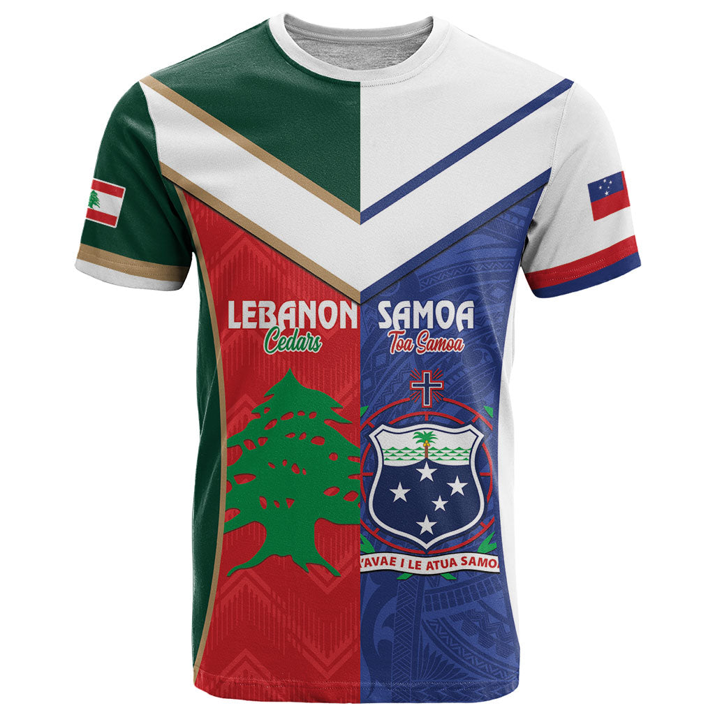 Custom Rugby Samoa and Lebanon T Shirt Toa Samoa Cedars Together LT14 Multicolor - Polynesian Pride