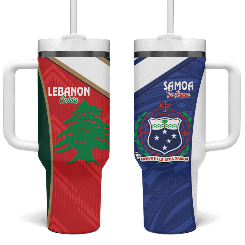 Rugby Samoa and Lebanon Tumbler With Handle Toa Samoa Cedars Together LT14 One Size: 40 oz Multicolor - Polynesian Pride