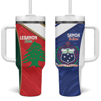 Rugby Samoa and Lebanon Tumbler With Handle Toa Samoa Cedars Together LT14 One Size: 40 oz Multicolor - Polynesian Pride