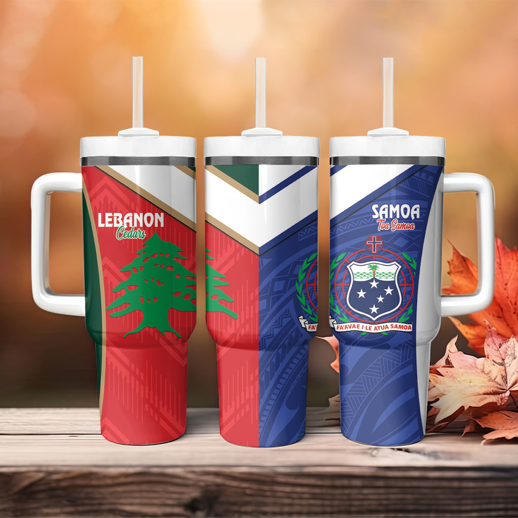 Rugby Samoa and Lebanon Tumbler With Handle Toa Samoa Cedars Together LT14 - Polynesian Pride