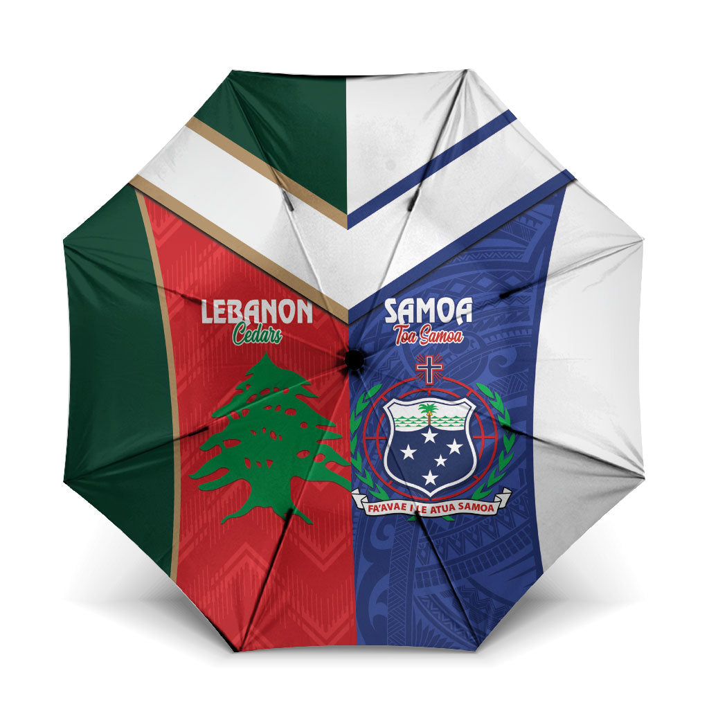 Rugby Samoa and Lebanon Umbrella Toa Samoa Cedars Together LT14 One Size Folded 11.42 inch Opened Diameter 37.4 inch Multicolor - Polynesian Pride
