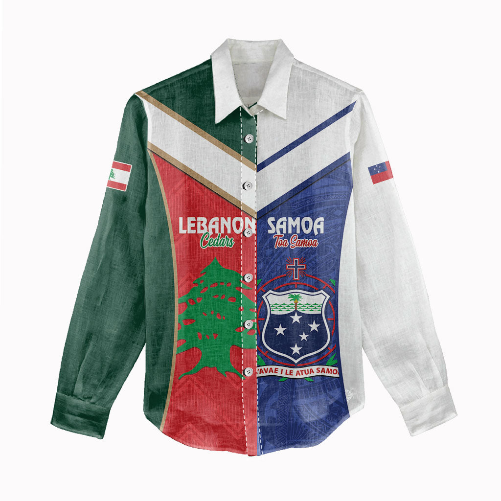 Custom Rugby Samoa and Lebanon Women Casual Shirt Toa Samoa Cedars Together LT14 - Polynesian Pride